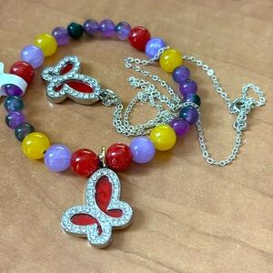 #133 Colouful Agate Girly Bracelet & Necklace with Charm